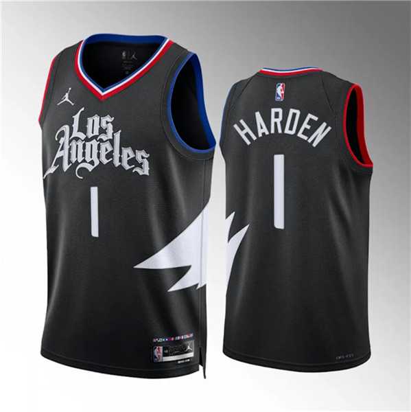 Men's Los Angeles Clippers #1 James Harden Black Statement Edition Stitched Jersey Dzhi